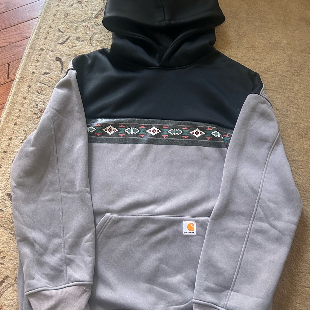 Carhartt Black and Gray Men's Hoodie with Patterned Stripe